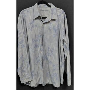 Tommy Bahama Blue Button-Up Shirt Solid Long Sleeve Size XL